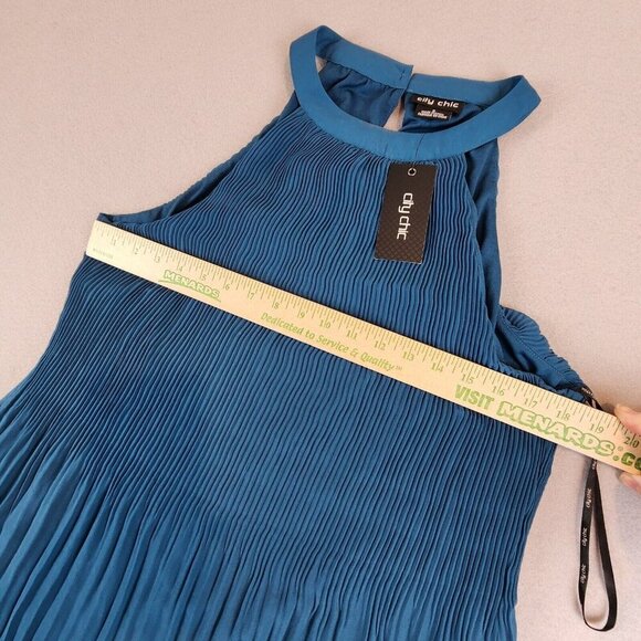City Chic NEW Womens Blue Pleated Hi-Low Tank Halter Top Shirt Tunic Small (16) - Picture 3 of 12
